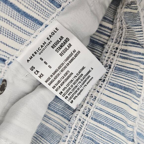 🦃 American Eagle AE High Waisted Stretch Mom Jeans Striped Blue White 0 Reg - Picture 10 of 16